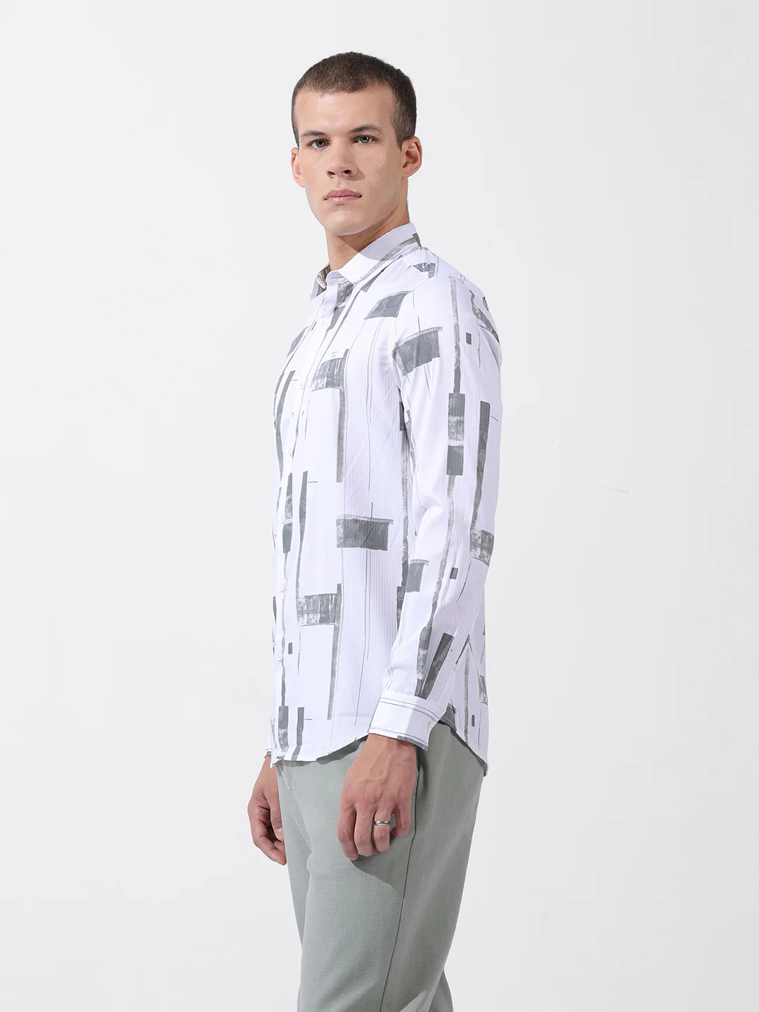 Men's White Slim Fit Printed Party Wear Shirt - Image 6