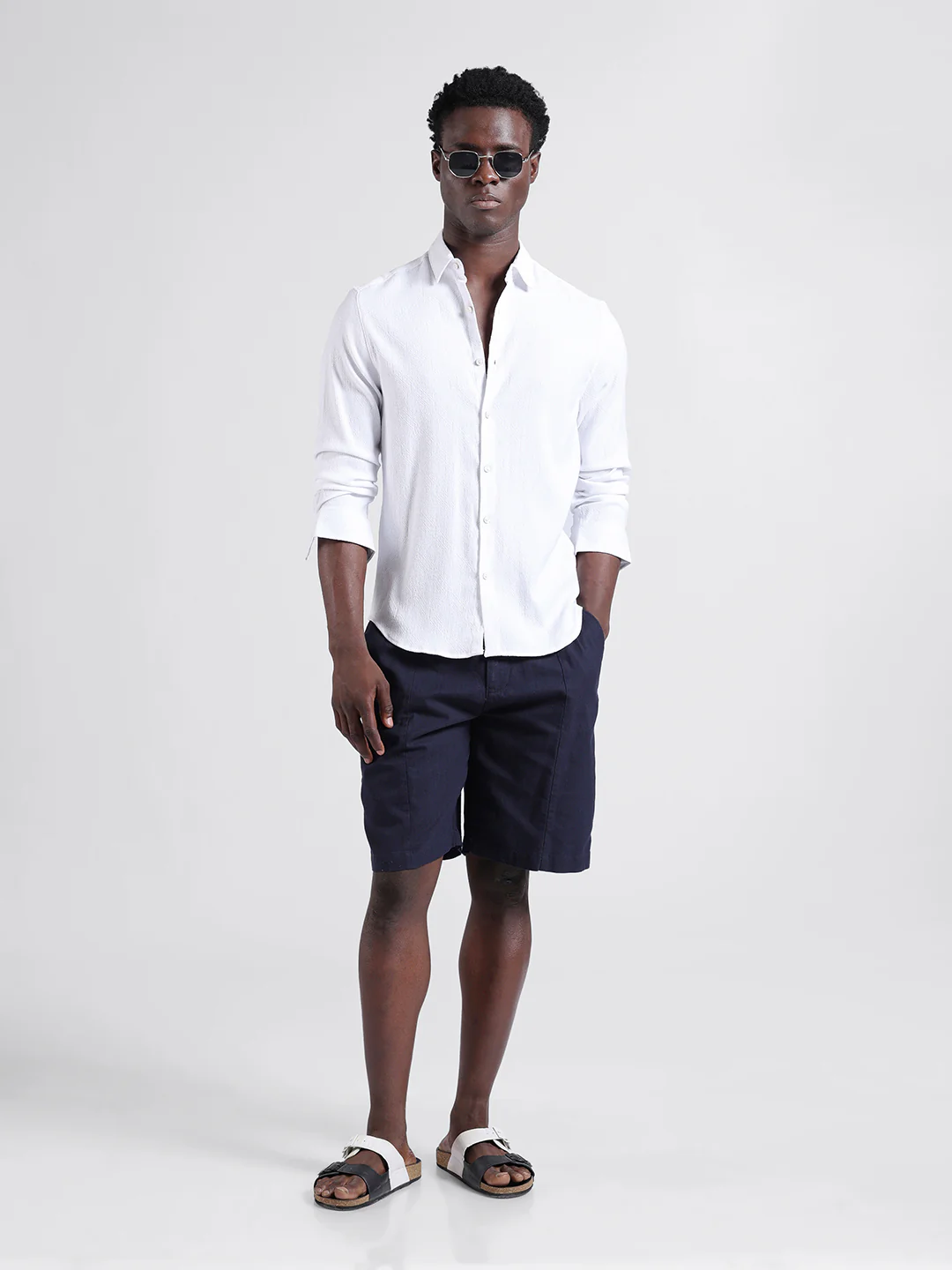 Men's White Slim Fit Textured Resort Wear Shirt - Image 8