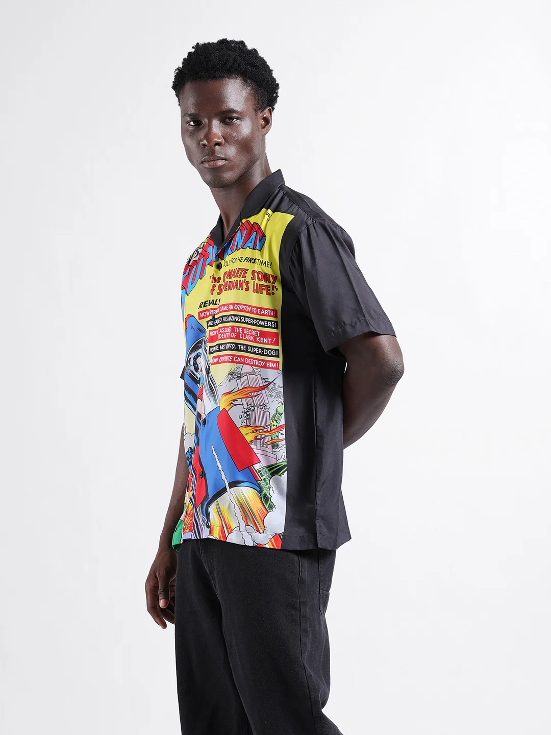 Men's Yellow Relaxed Fit Character Superman Printed Shirt - Image 2
