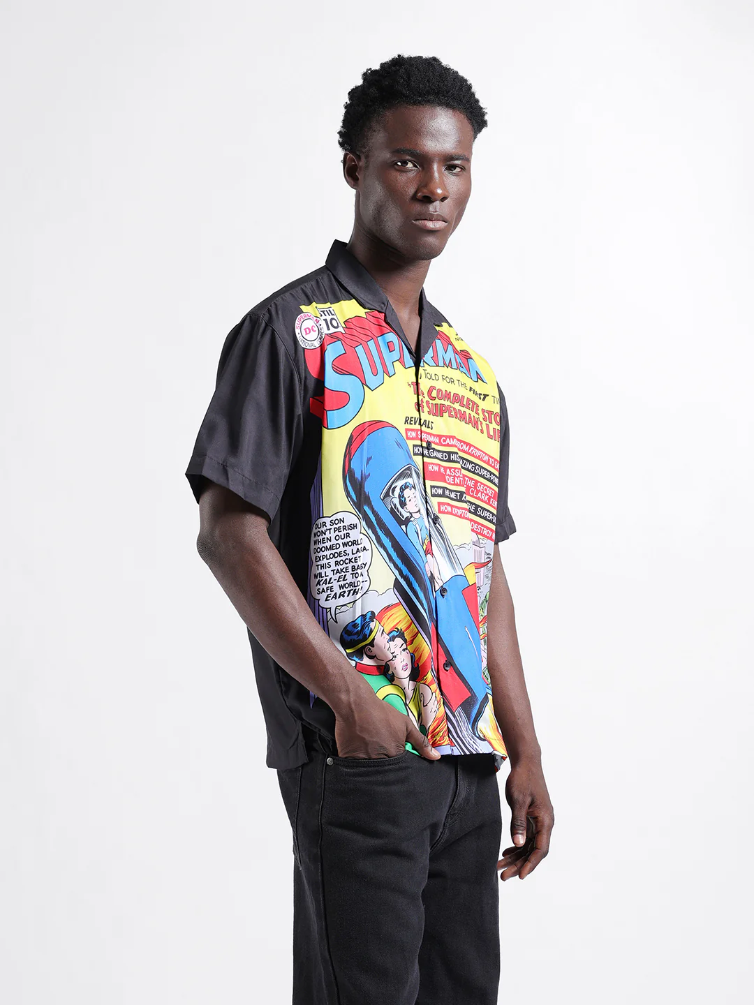 Men's Yellow Relaxed Fit Character Superman Printed Shirt - Image 3