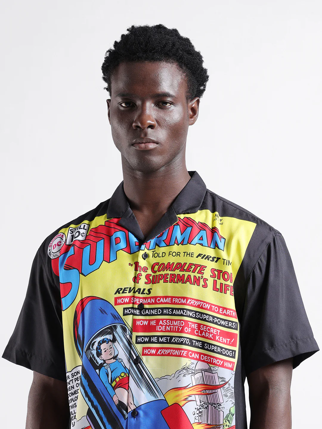Men's Yellow Relaxed Fit Character Superman Printed Shirt - Image 5