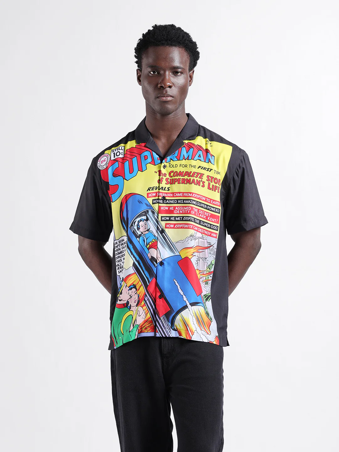 Men's Yellow Relaxed Fit Character Superman Printed Shirt - Image 7