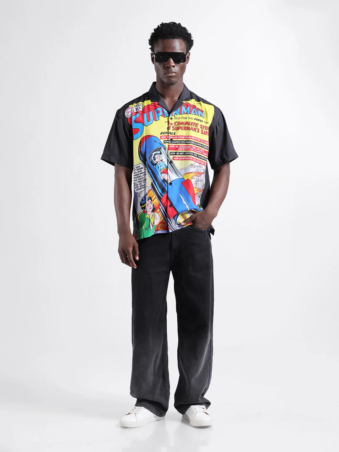 Men's Yellow Relaxed Fit Character Superman Printed Shirt - Image 8