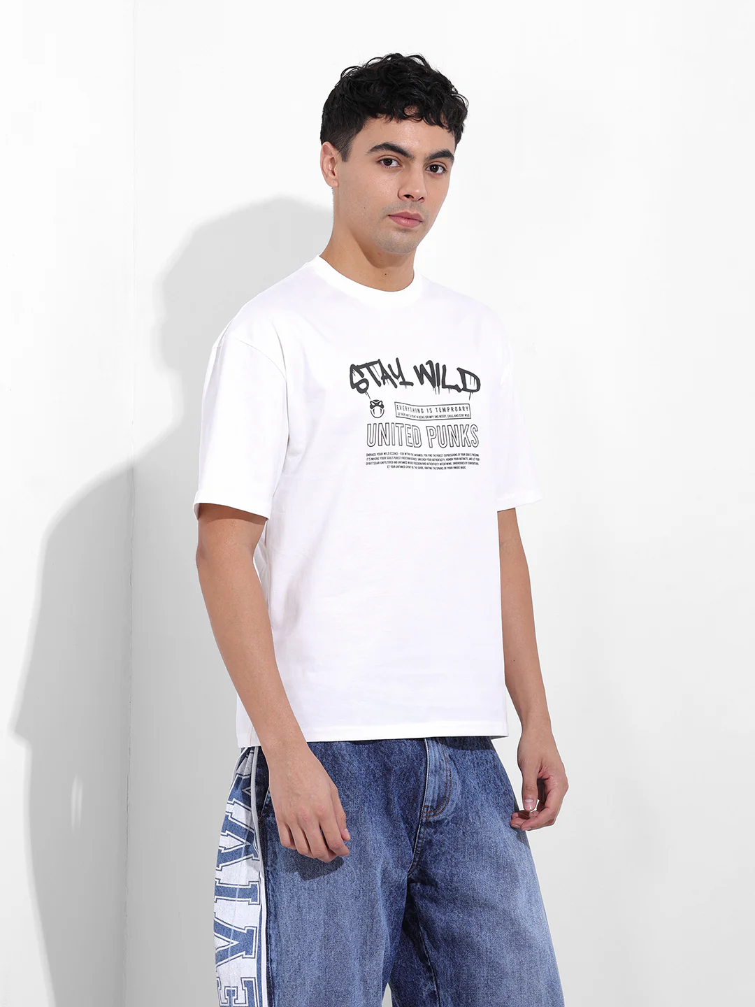 Men's White Boxy Fit Printed Casual T-Shirt - Image 4