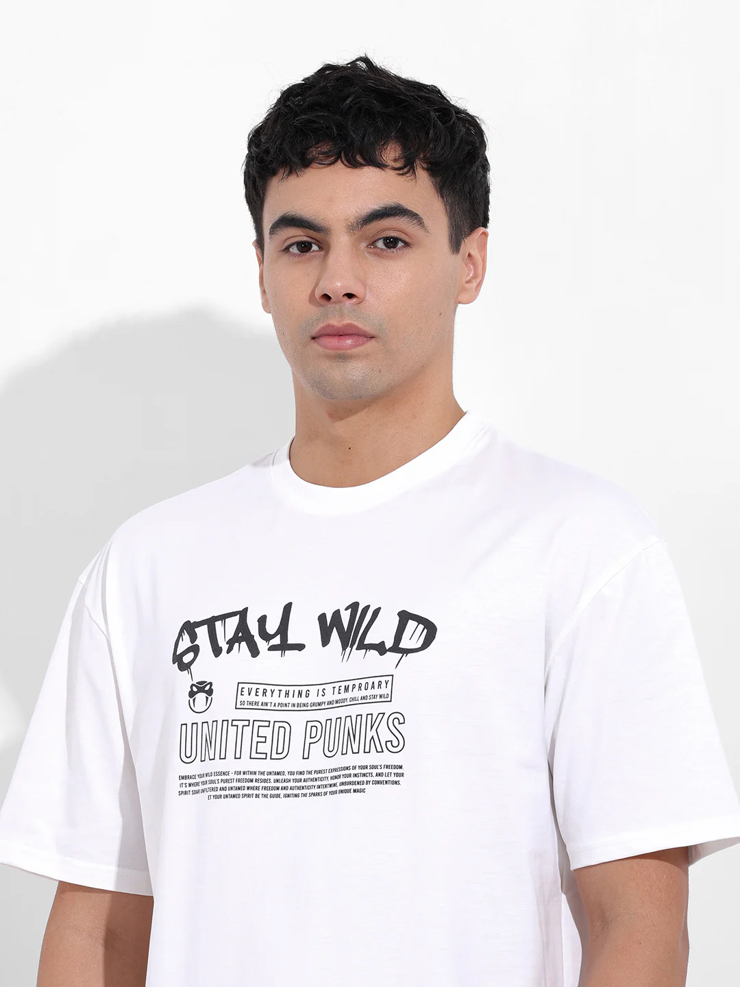 Men's White Boxy Fit Printed Casual T-Shirt - Image 5