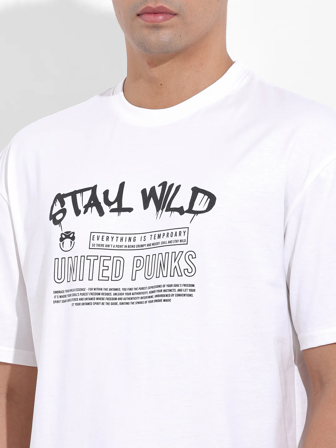 Men's White Boxy Fit Printed Casual T-Shirt - Image 6