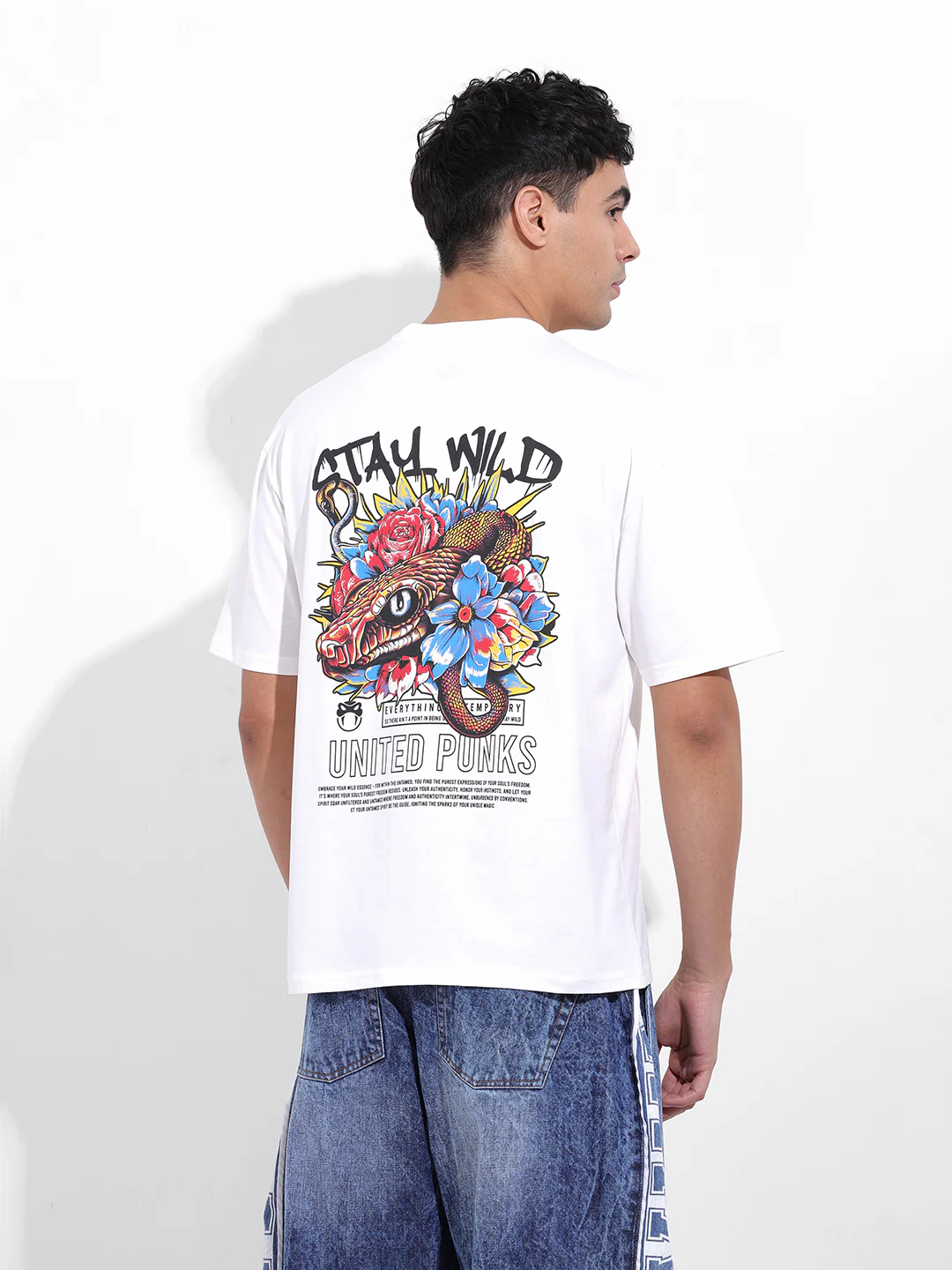 Men's White Boxy Fit Printed Casual T-Shirt - Image 7