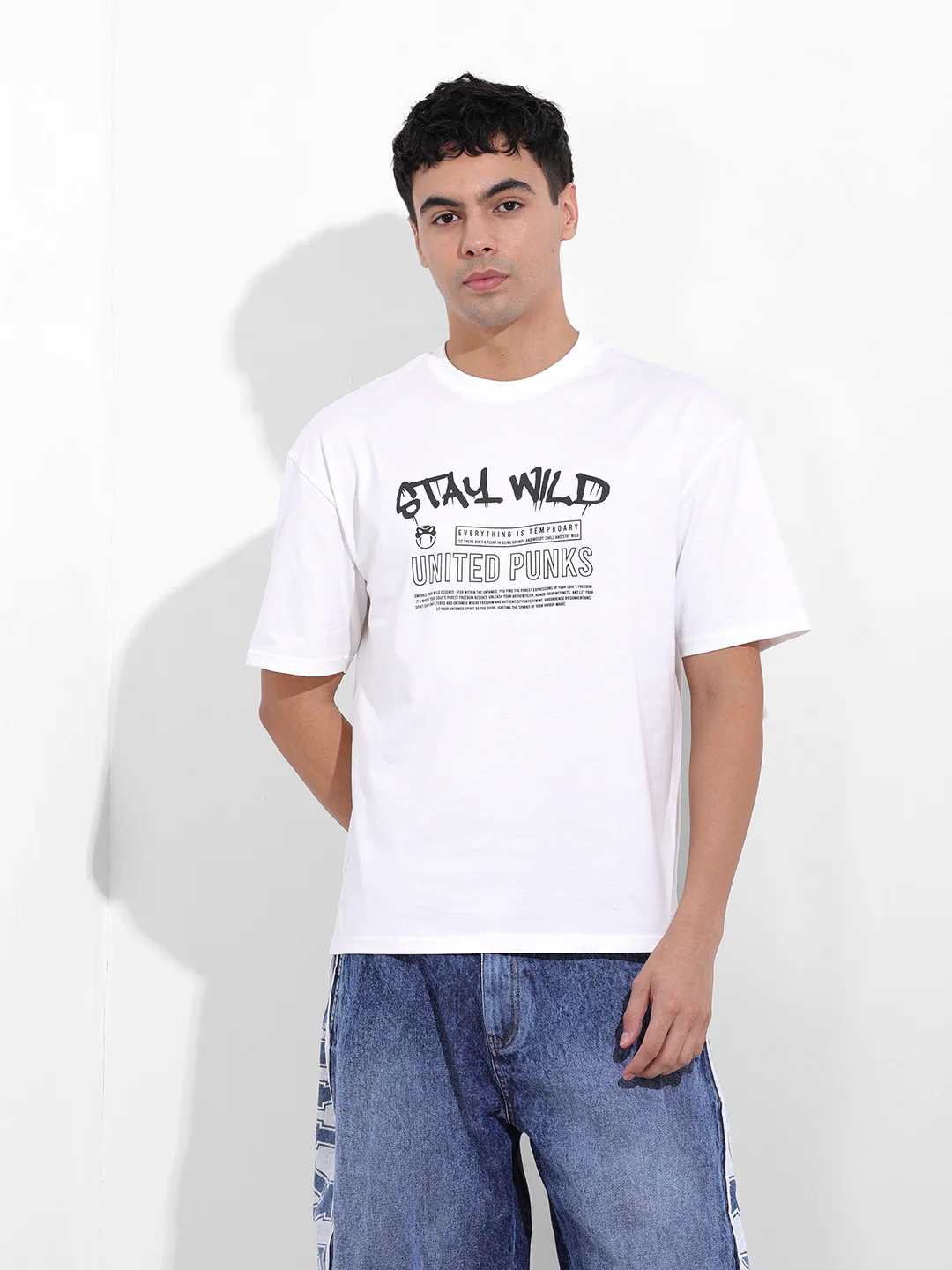 Men's White Boxy Fit Printed Casual T-Shirt - Image 8