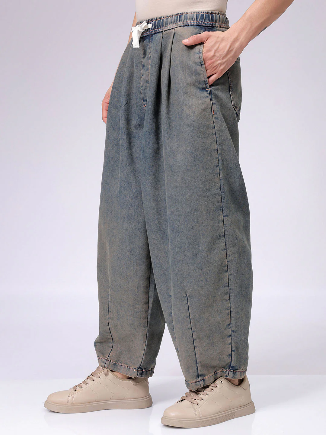 Men's Timeless Taupe Baggy Fit Solid Street Wear Jeans - Image 3