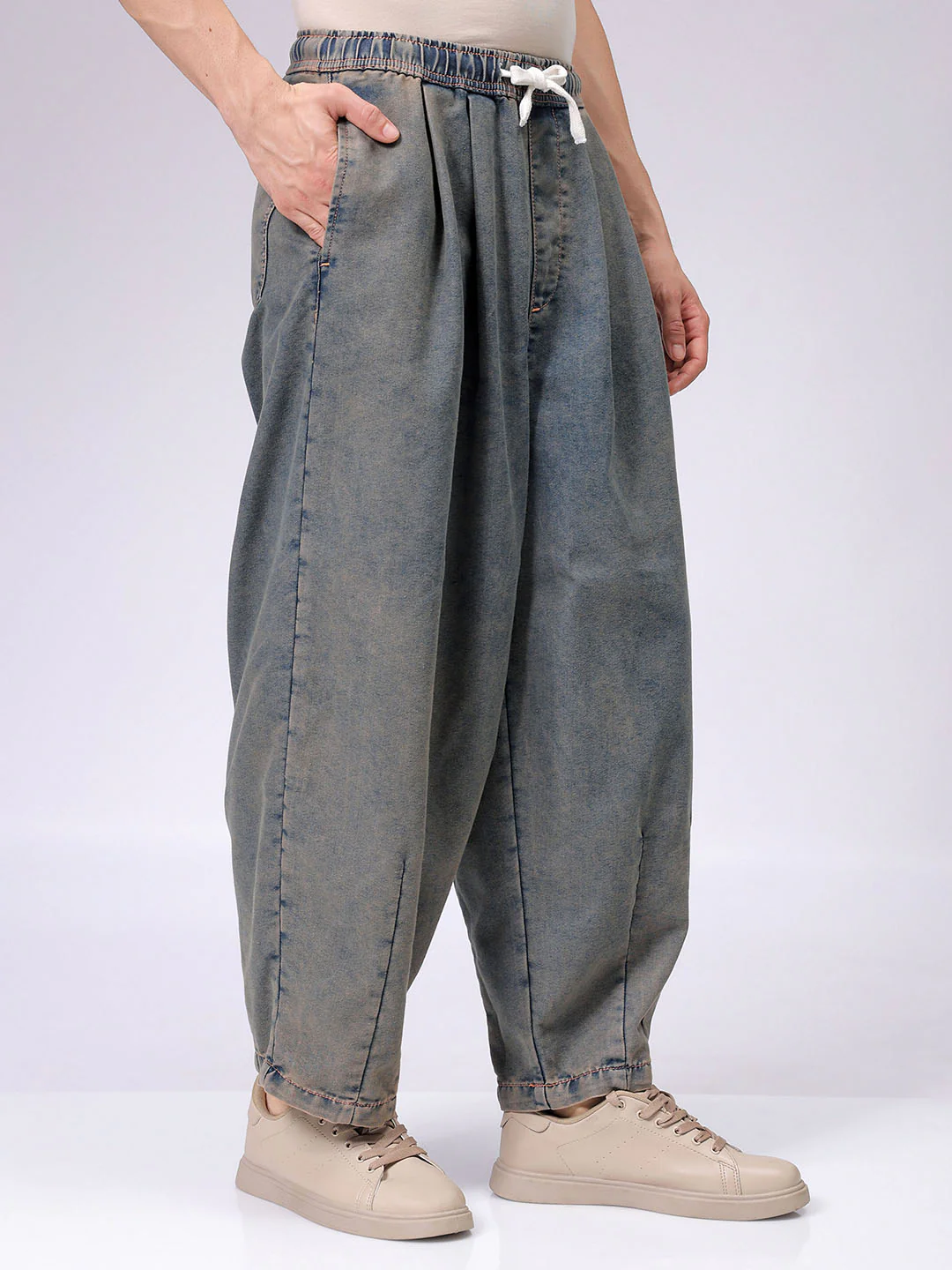 Men's Timeless Taupe Baggy Fit Solid Street Wear Jeans - Image 4