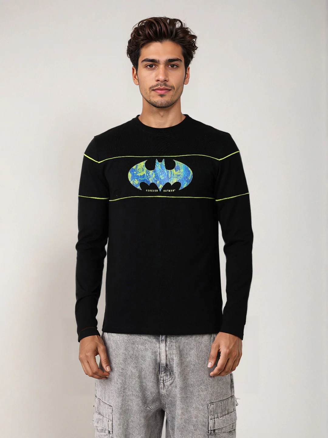 Men's Black Slim Fit Character Batman Printed Crew Neck T-Shirt - Image 2