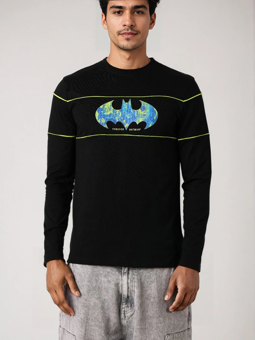 Men's Black Slim Fit Character Batman Printed Crew Neck T-Shirt - Image 3