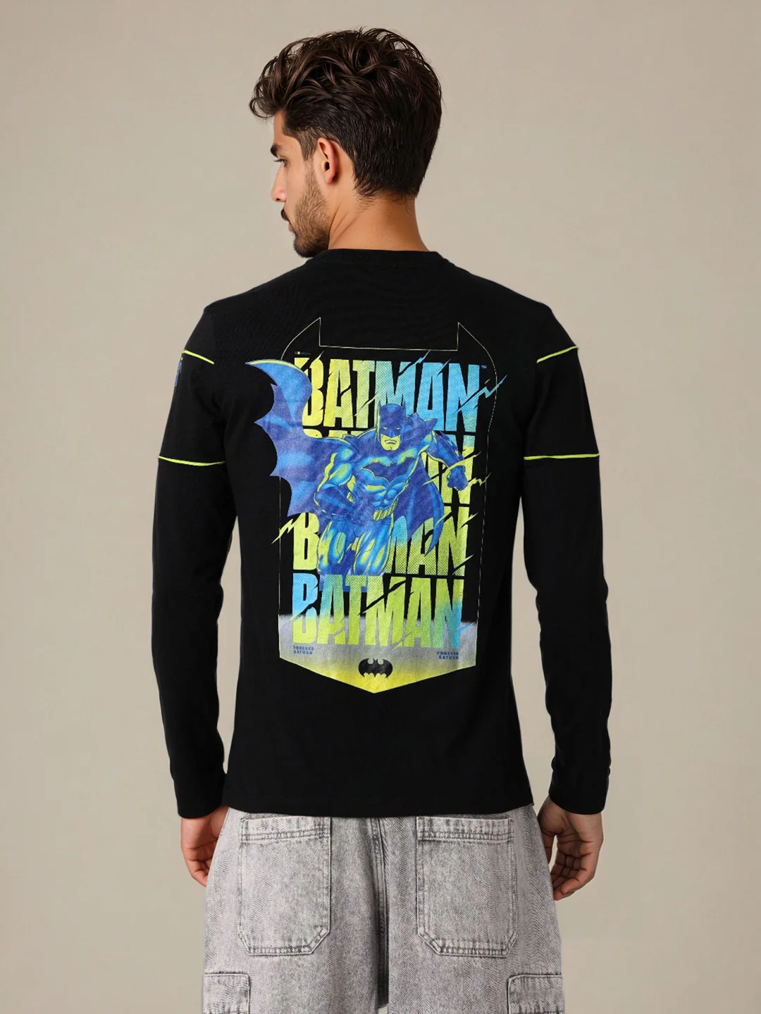 Men's Black Slim Fit Character Batman Printed Crew Neck T-Shirt - Image 4