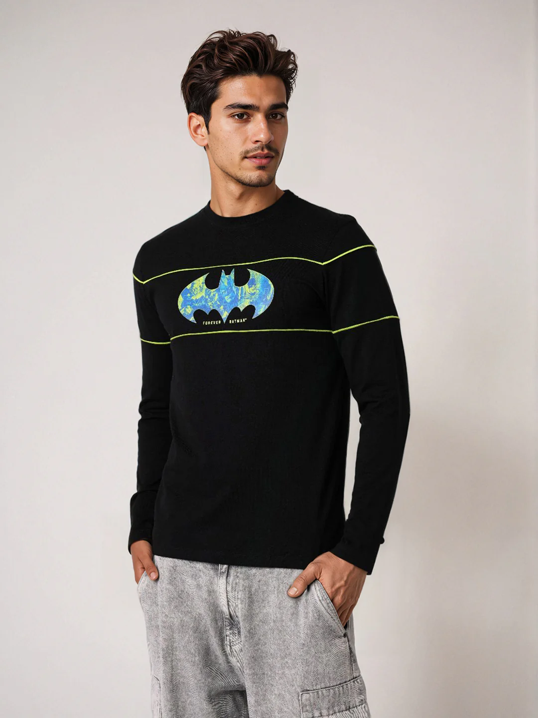 Men's Black Slim Fit Character Batman Printed Crew Neck T-Shirt - Image 5