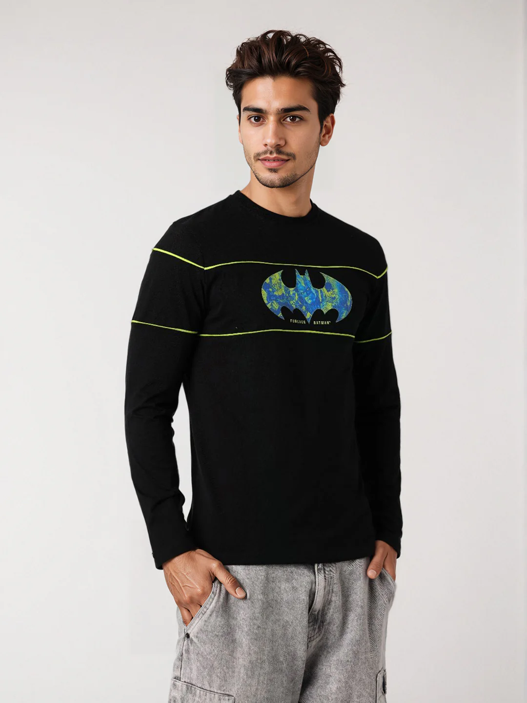 Men's Black Slim Fit Character Batman Printed Crew Neck T-Shirt - Image 6