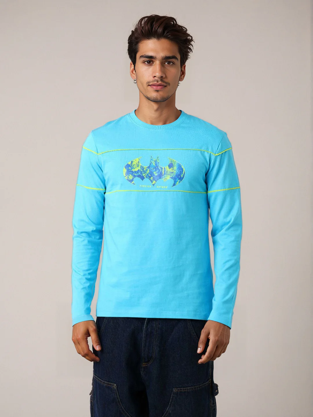 Men's Blue Slim Fit Character Batman Printed Crew Neck T-Shirt - Image 2
