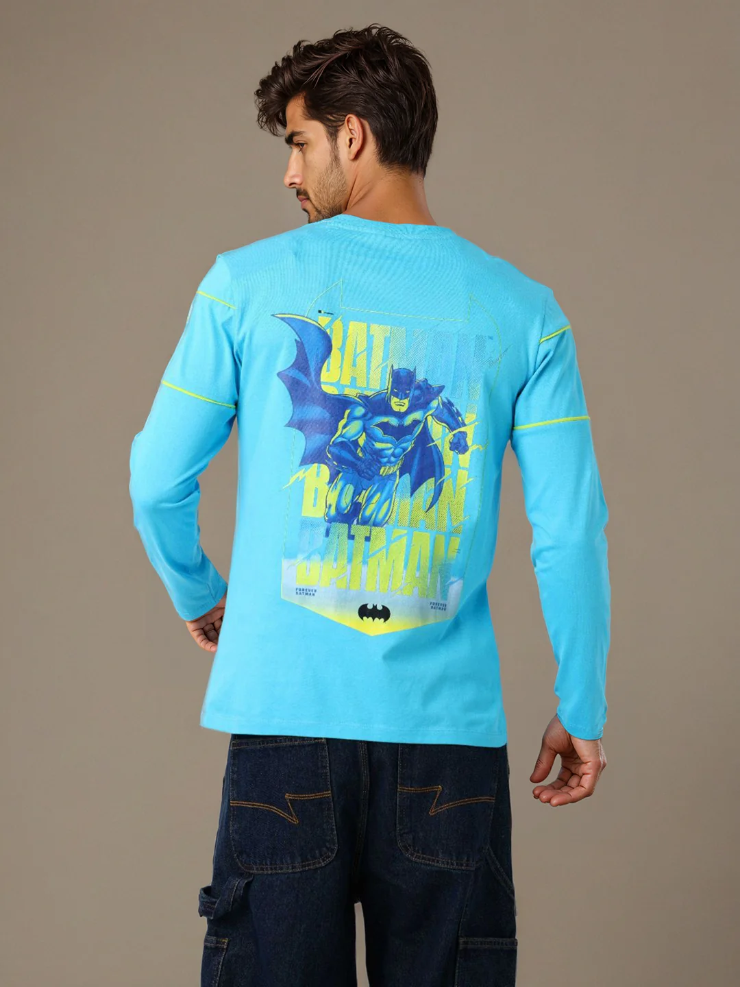 Men's Blue Slim Fit Character Batman Printed Crew Neck T-Shirt - Image 4