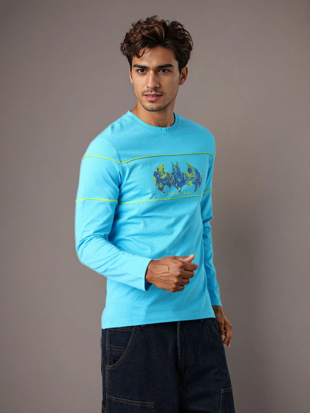 Men's Blue Slim Fit Character Batman Printed Crew Neck T-Shirt - Image 6