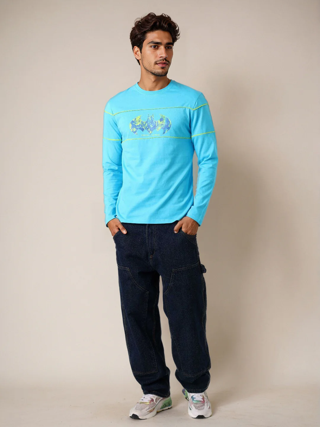 Men's Blue Slim Fit Character Batman Printed Crew Neck T-Shirt - Image 7