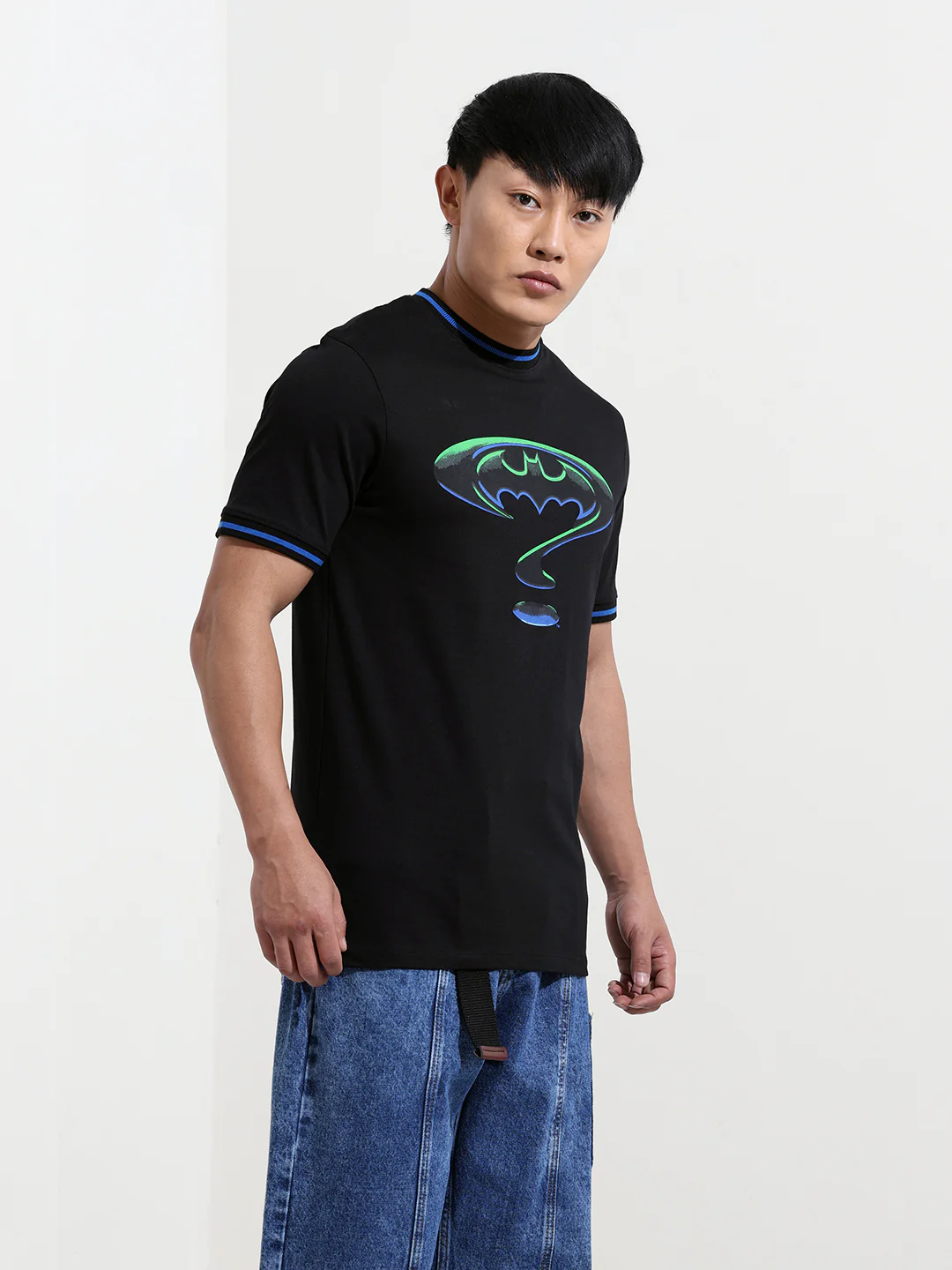 Men's Black Slim Fit Character Batman Printed Crew Neck T-Shirt - Image 5