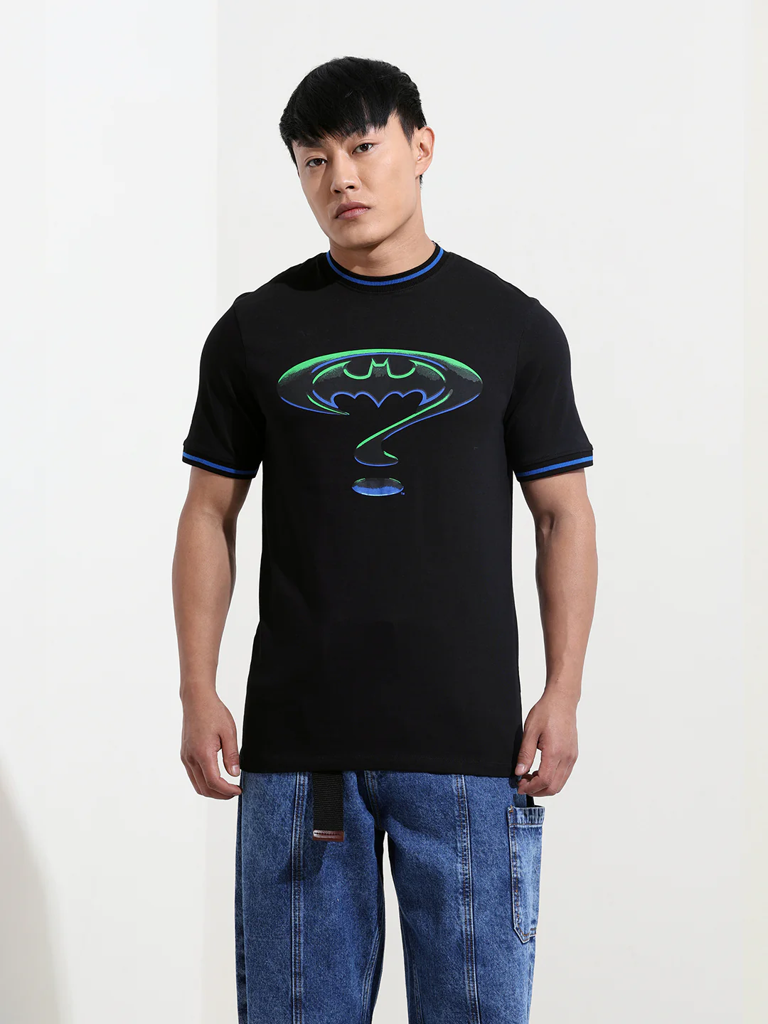 Men's Black Slim Fit Character Batman Printed Crew Neck T-Shirt - Image 6