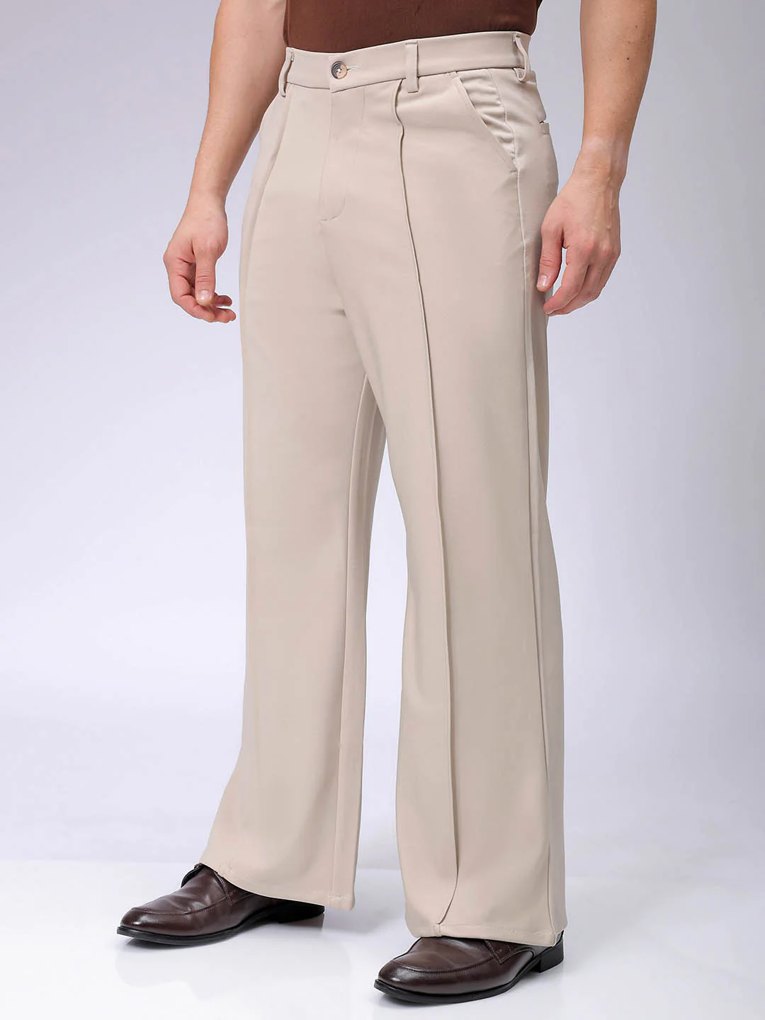 Men's Light Beige Bootcut Fit Solid Korean Street Trouser - Image 2