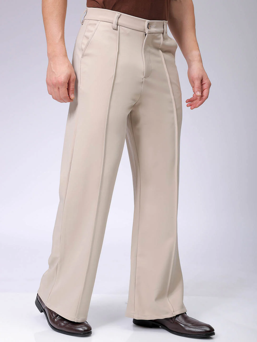 Men's Light Beige Bootcut Fit Solid Korean Street Trouser - Image 3