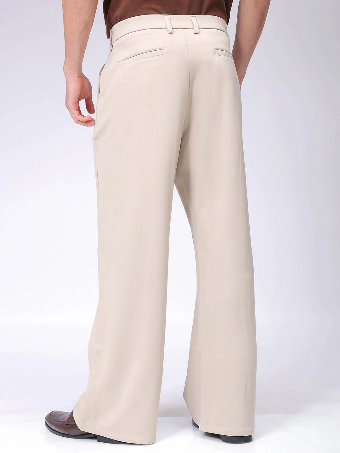 Men's Light Beige Bootcut Fit Solid Korean Street Trouser - Image 4