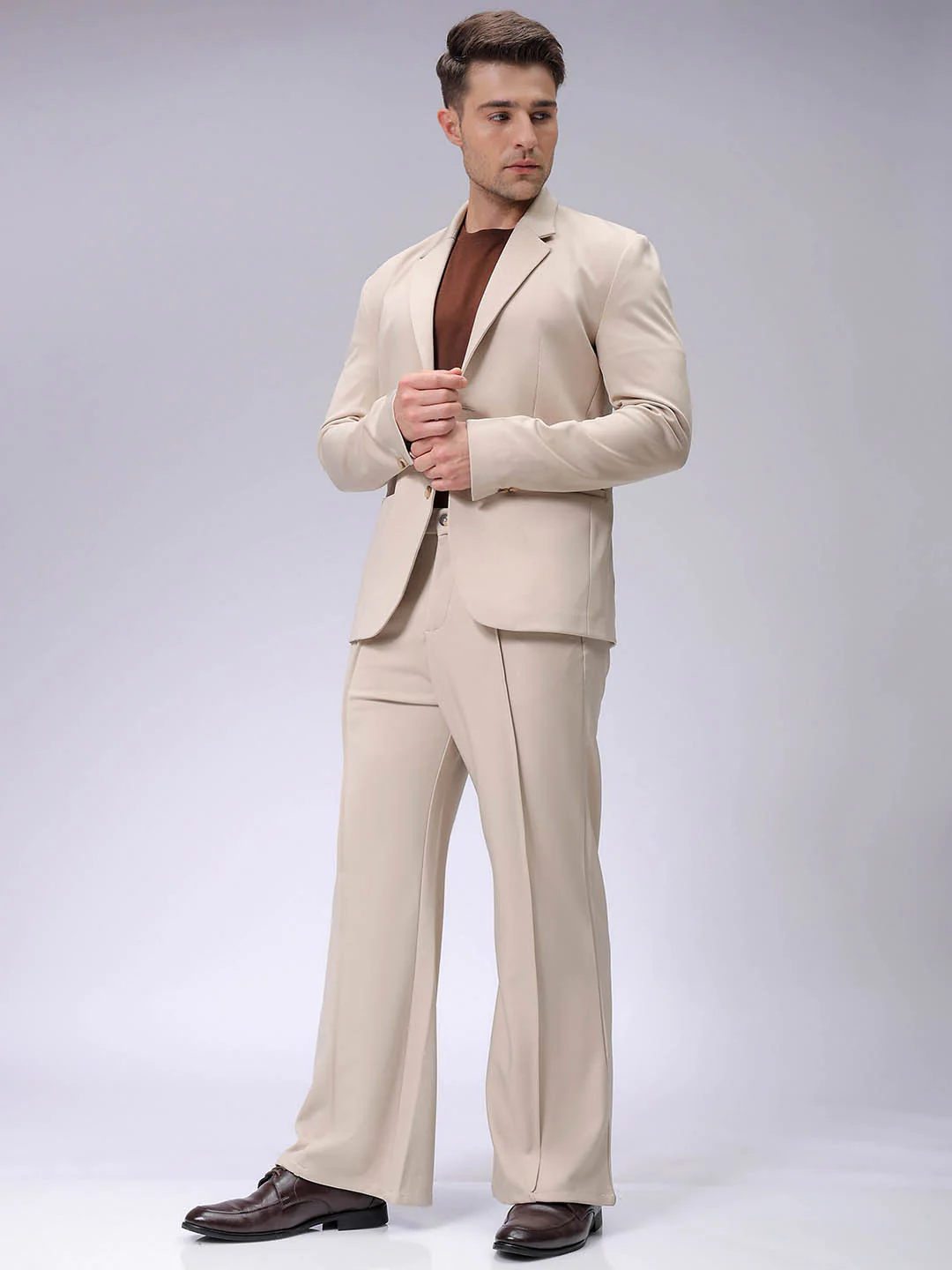 Men's Light Beige Bootcut Fit Solid Korean Street Trouser - Image 5