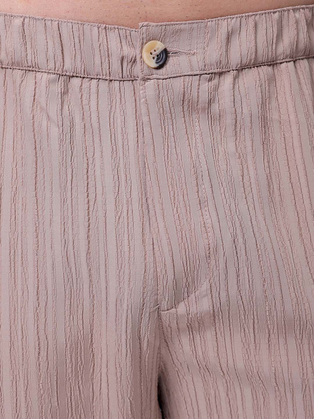 Men's Beige Loose Fit Textured Resort Wear Trouser - Image 6