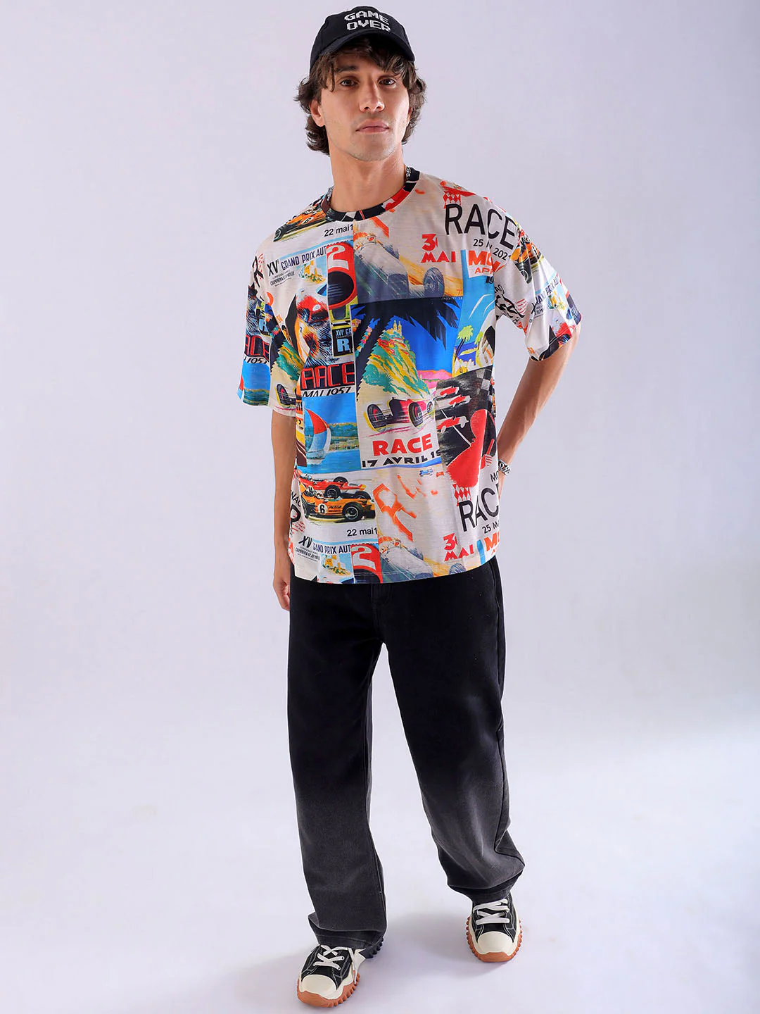 Men's Oat Milk Oversized Fit Printed Casual T-Shirt - Image 2