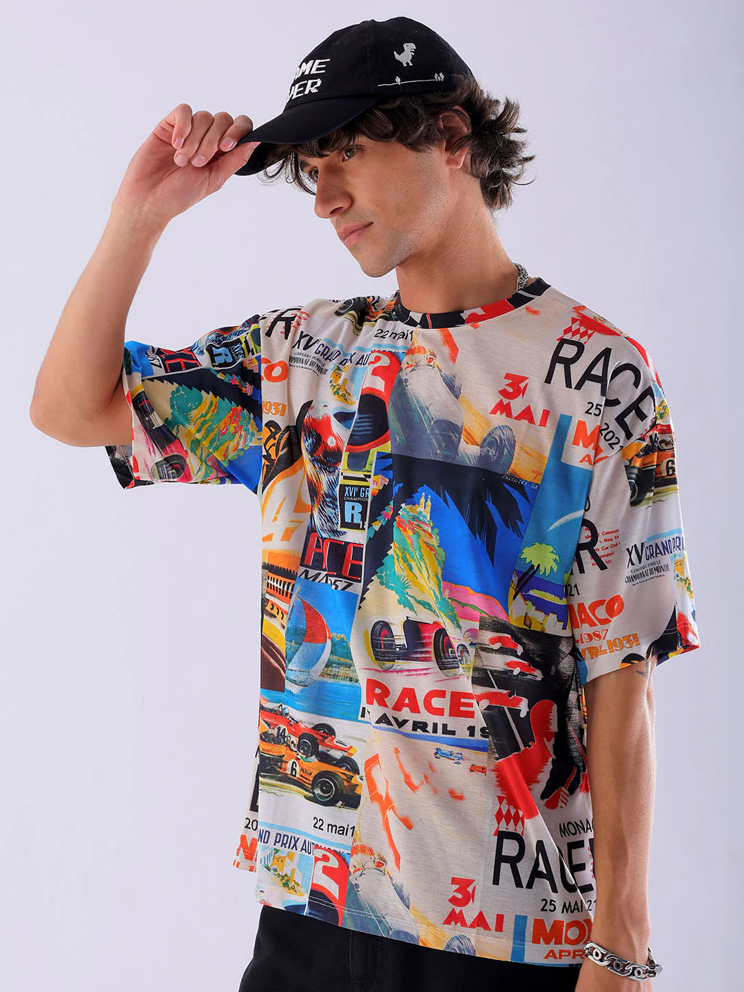 Men's Oat Milk Oversized Fit Printed Casual T-Shirt - Image 3