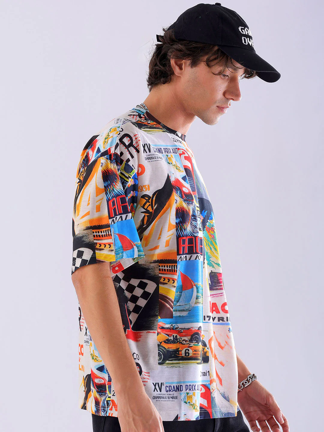 Men's Oat Milk Oversized Fit Printed Casual T-Shirt - Image 4