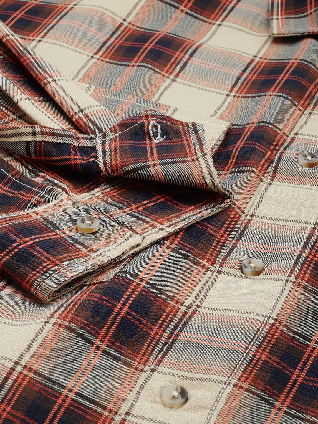 Men's Beige Oversized Fit Checkered Korean Street Shirt - Image 7