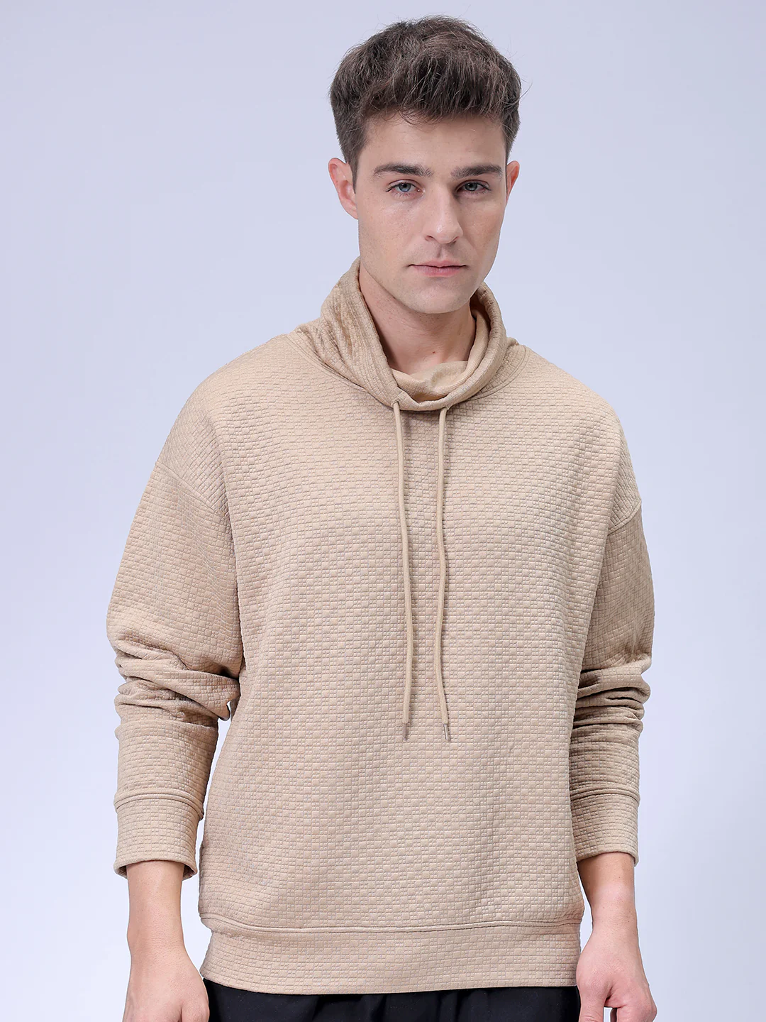 Men's Beige Relaxed Fit Solid Street Wear Sweatshirts - Image 3