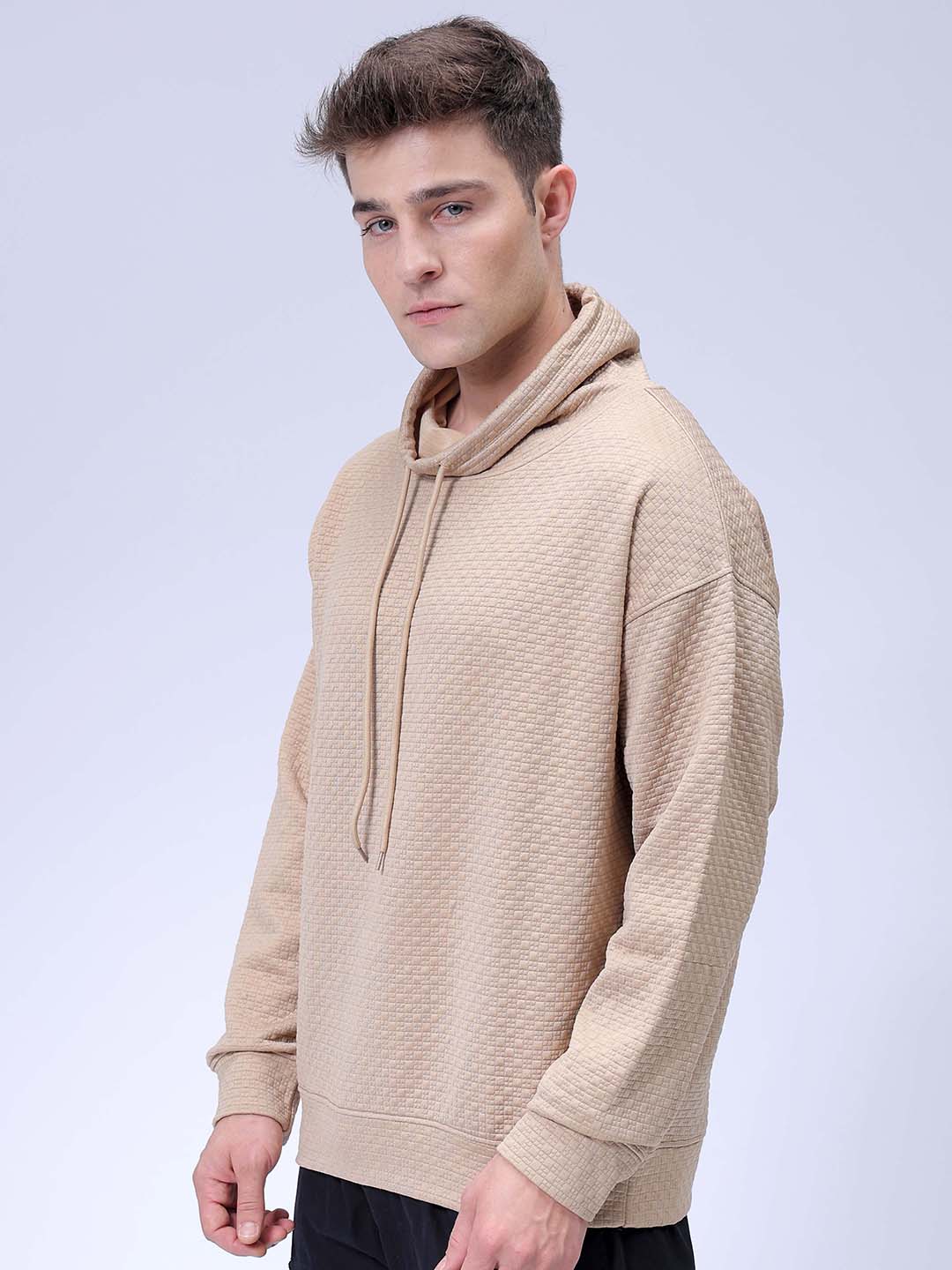 Men's Beige Relaxed Fit Solid Street Wear Sweatshirts - Image 5