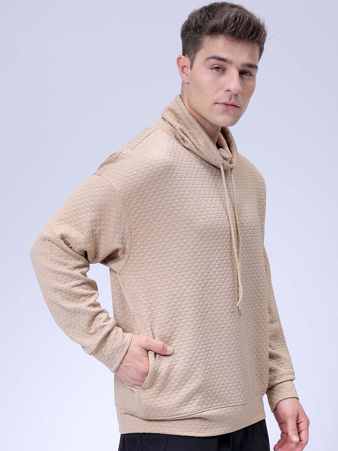 Men's Beige Relaxed Fit Solid Street Wear Sweatshirts - Image 6