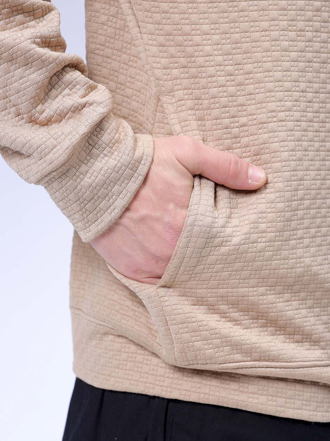 Men's Beige Relaxed Fit Solid Street Wear Sweatshirts - Image 9
