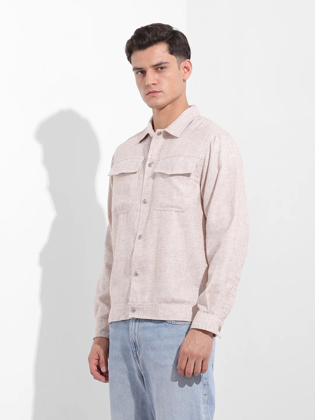 Men's Beige Regular Fit Solid Casual Shirt - Image 2