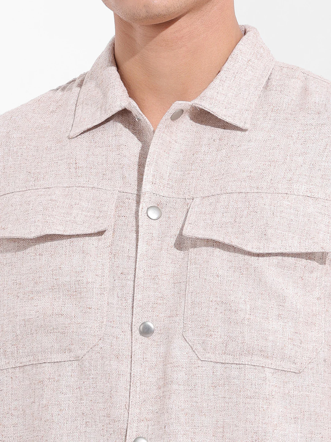 Men's Beige Regular Fit Solid Casual Shirt - Image 3