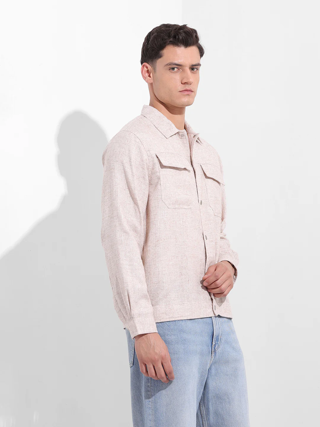 Men's Beige Regular Fit Solid Casual Shirt - Image 4