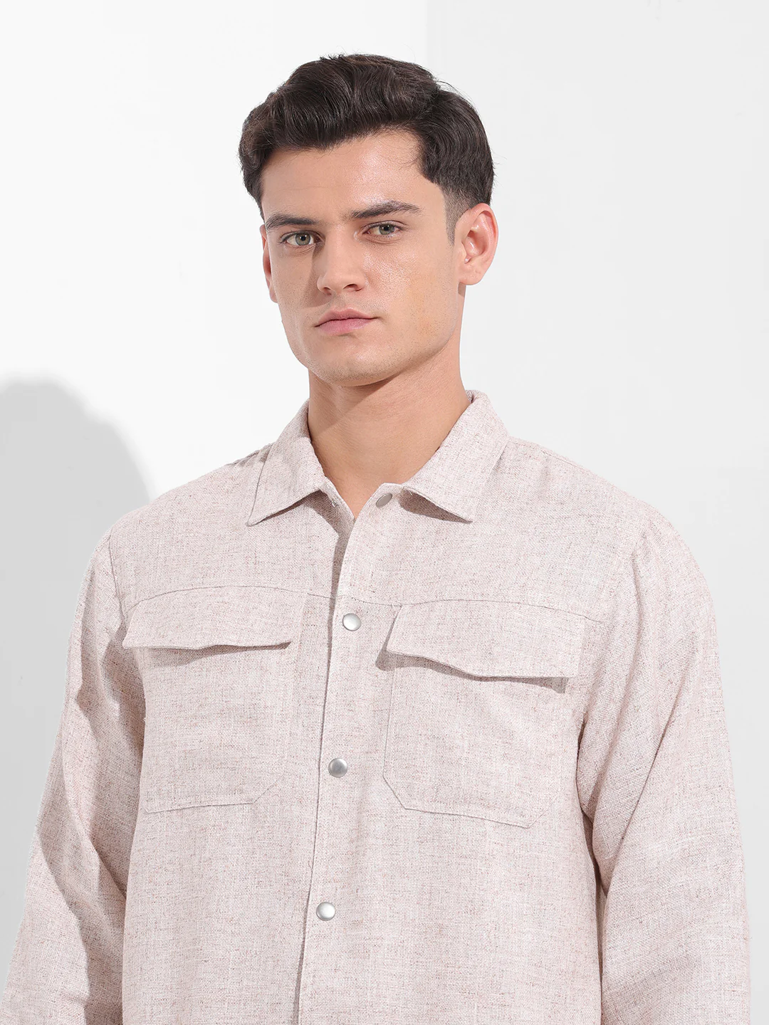 Men's Beige Regular Fit Solid Casual Shirt - Image 6