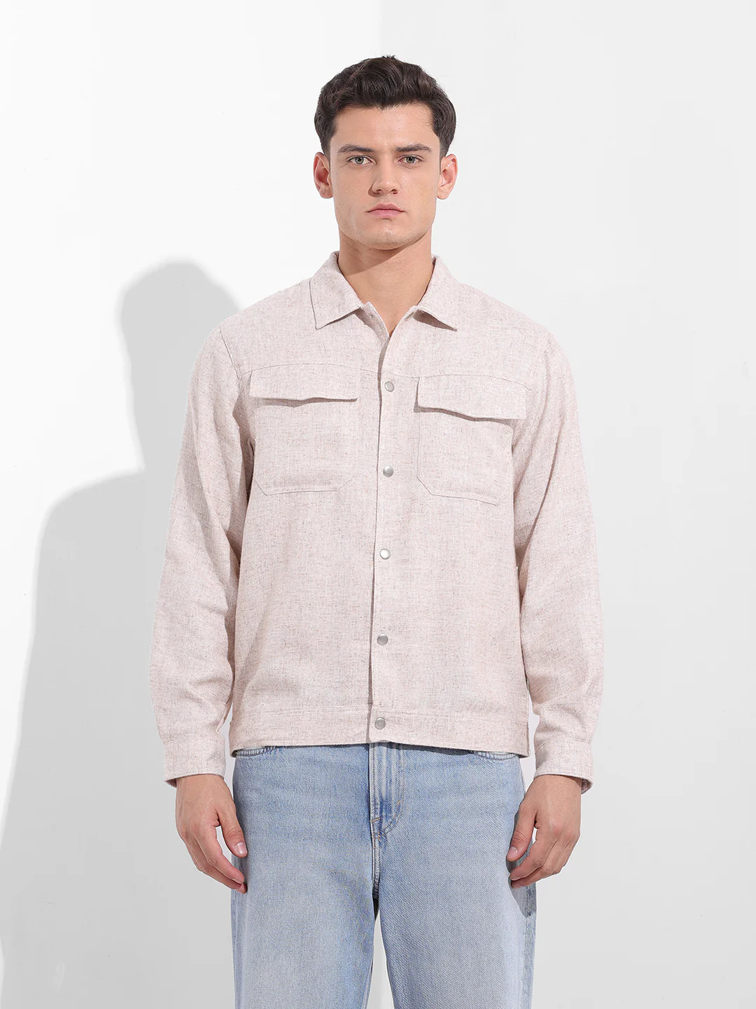 Men's Beige Regular Fit Solid Casual Shirt - Image 7