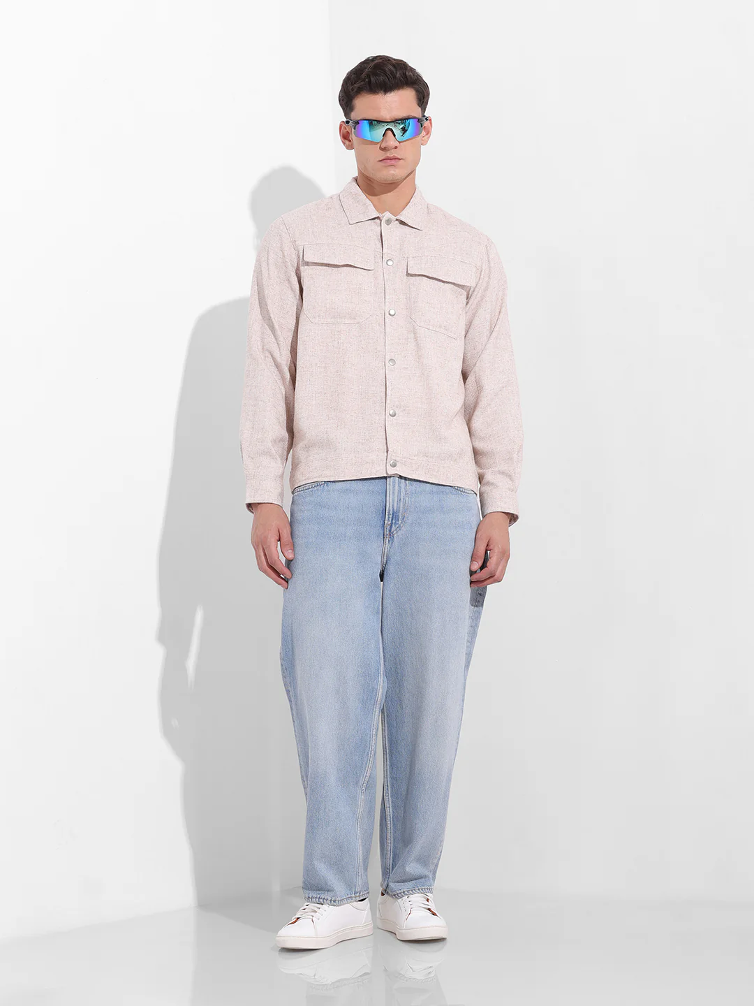 Men's Beige Regular Fit Solid Casual Shirt - Image 8