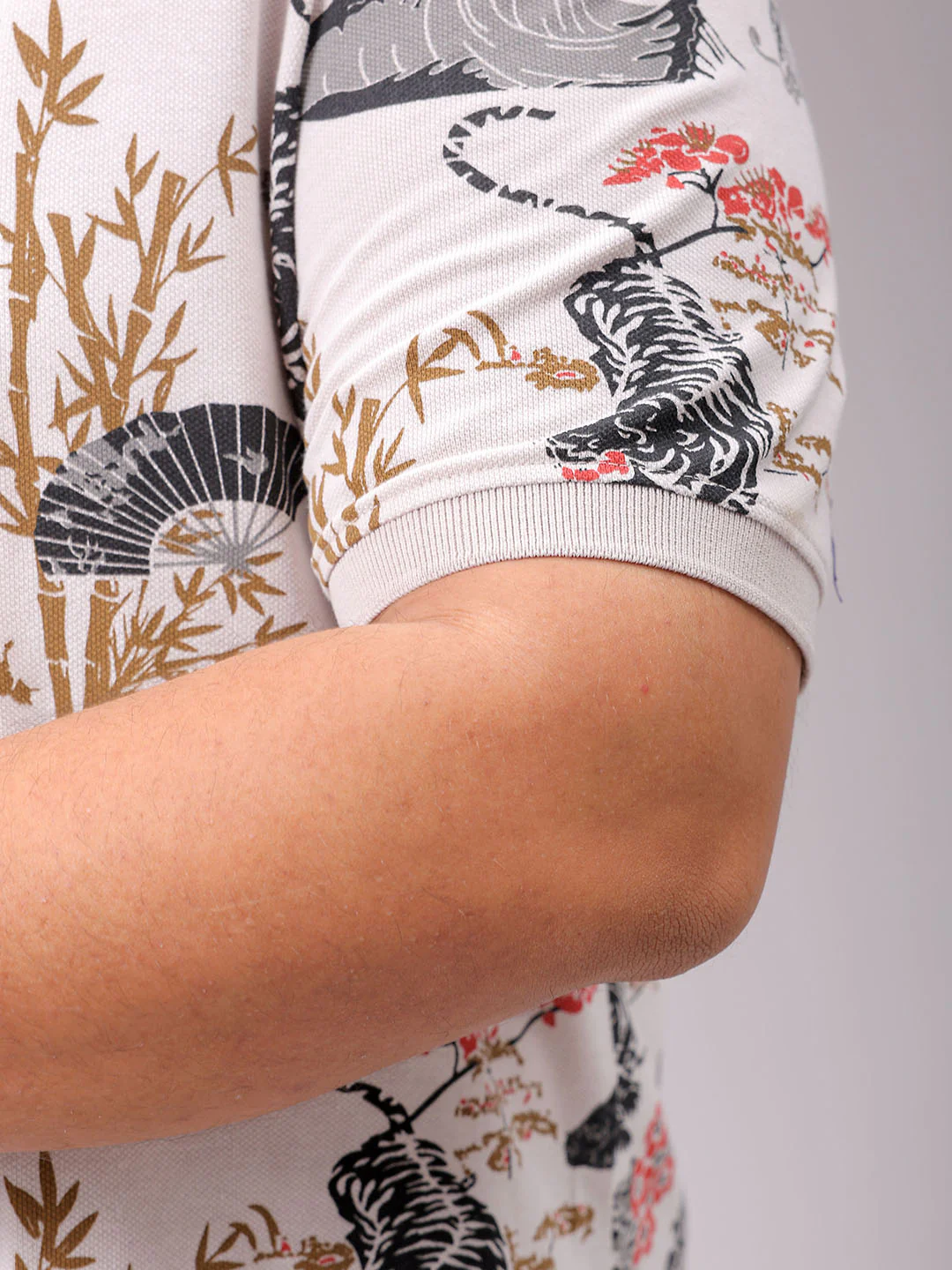Men's Beige Regular Fit Printed Polo Plus Size T-shirt - Image 7