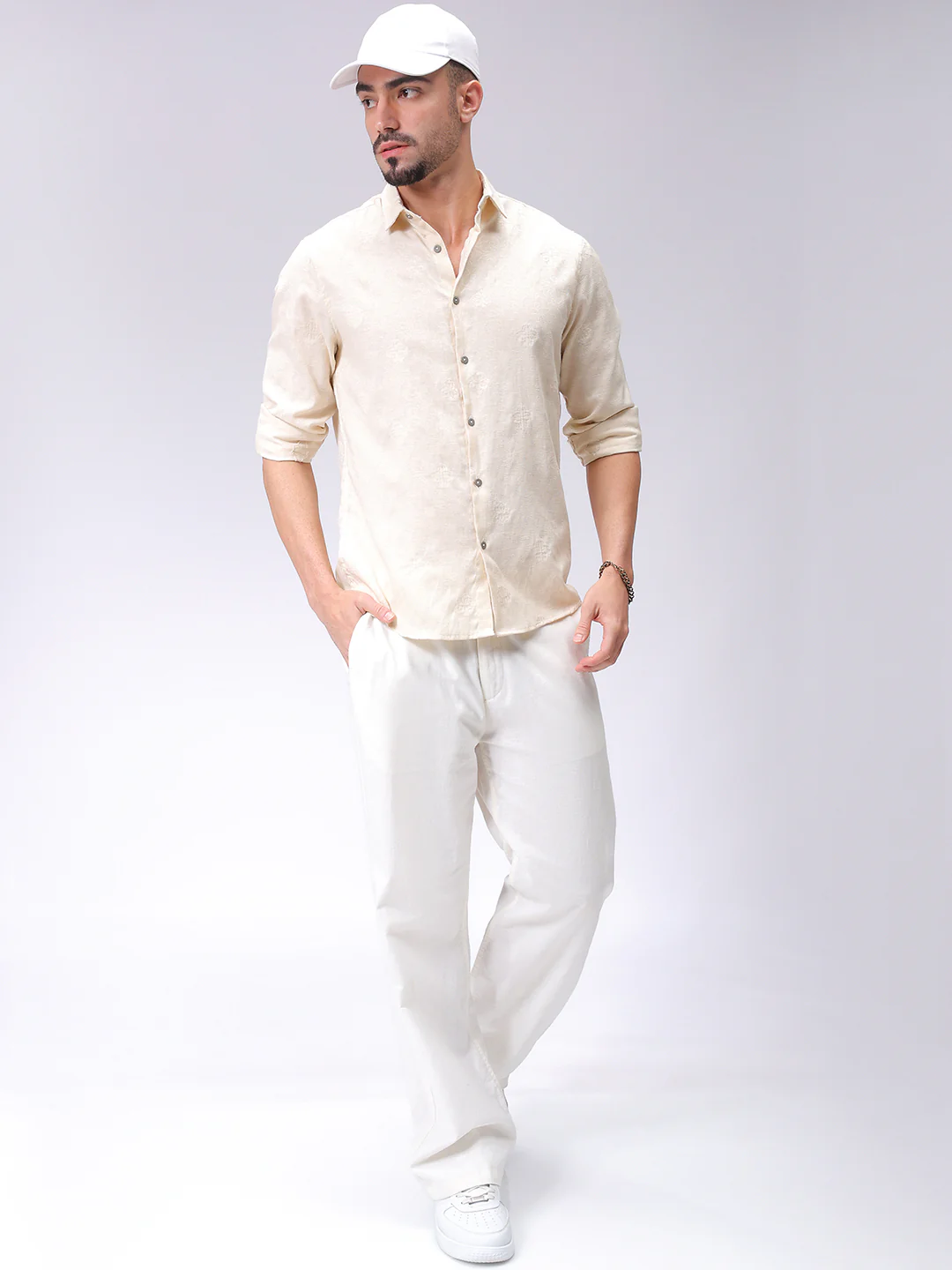 Men's Beige Regular Fit Solid Casual Shirt - Image 3