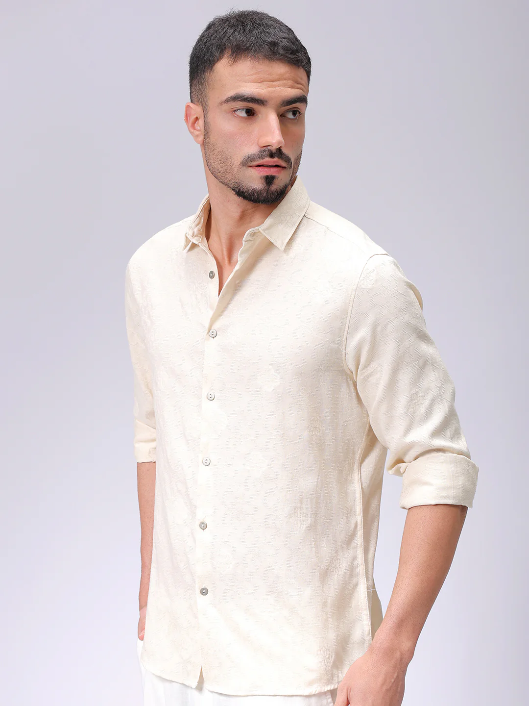 Men's Beige Regular Fit Solid Casual Shirt - Image 4