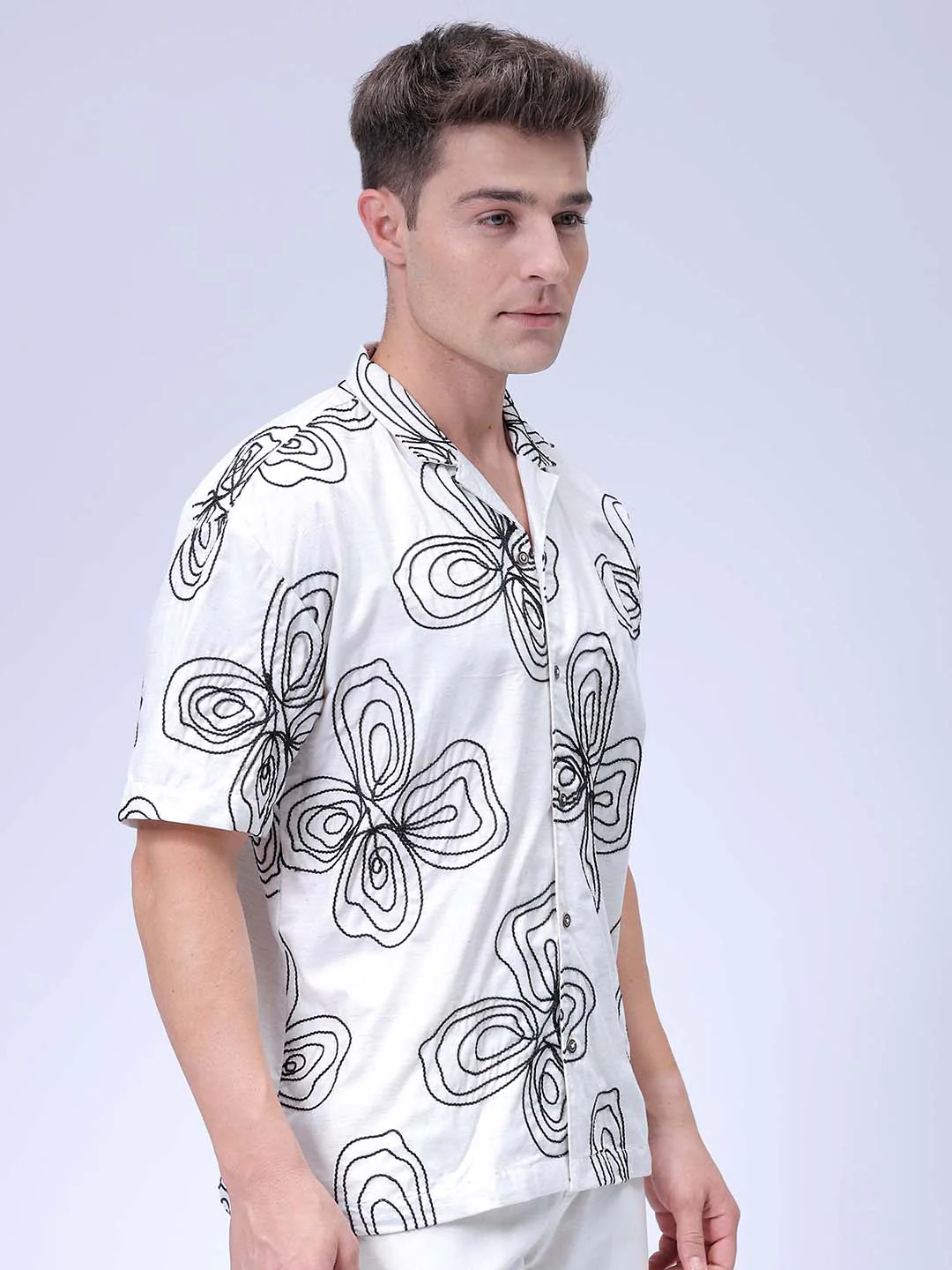 Men's White Relaxed Fit Textured Embroidered Shirt - Image 4