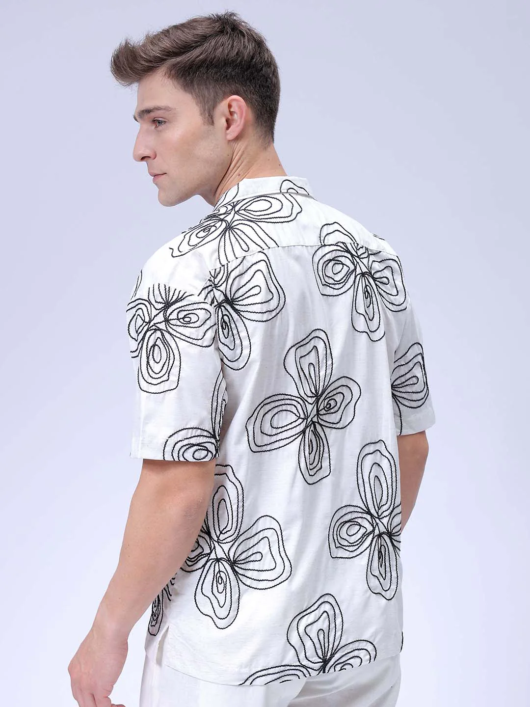 Men's White Relaxed Fit Textured Embroidered Shirt - Image 5