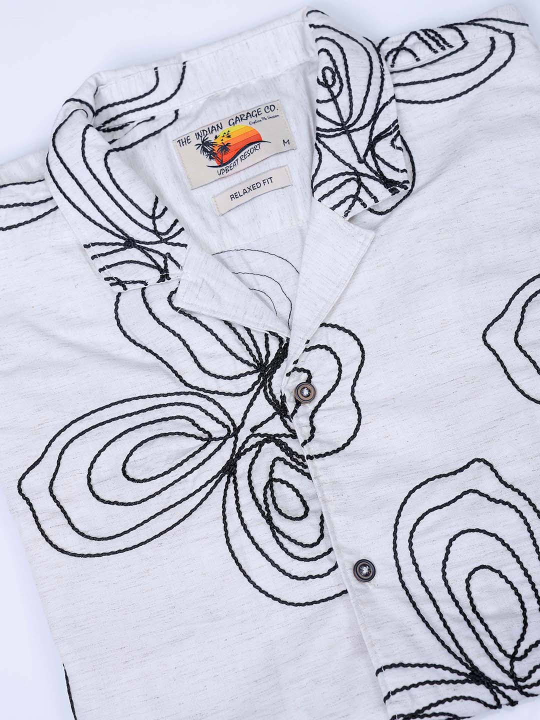 Men's White Relaxed Fit Textured Embroidered Shirt - Image 7